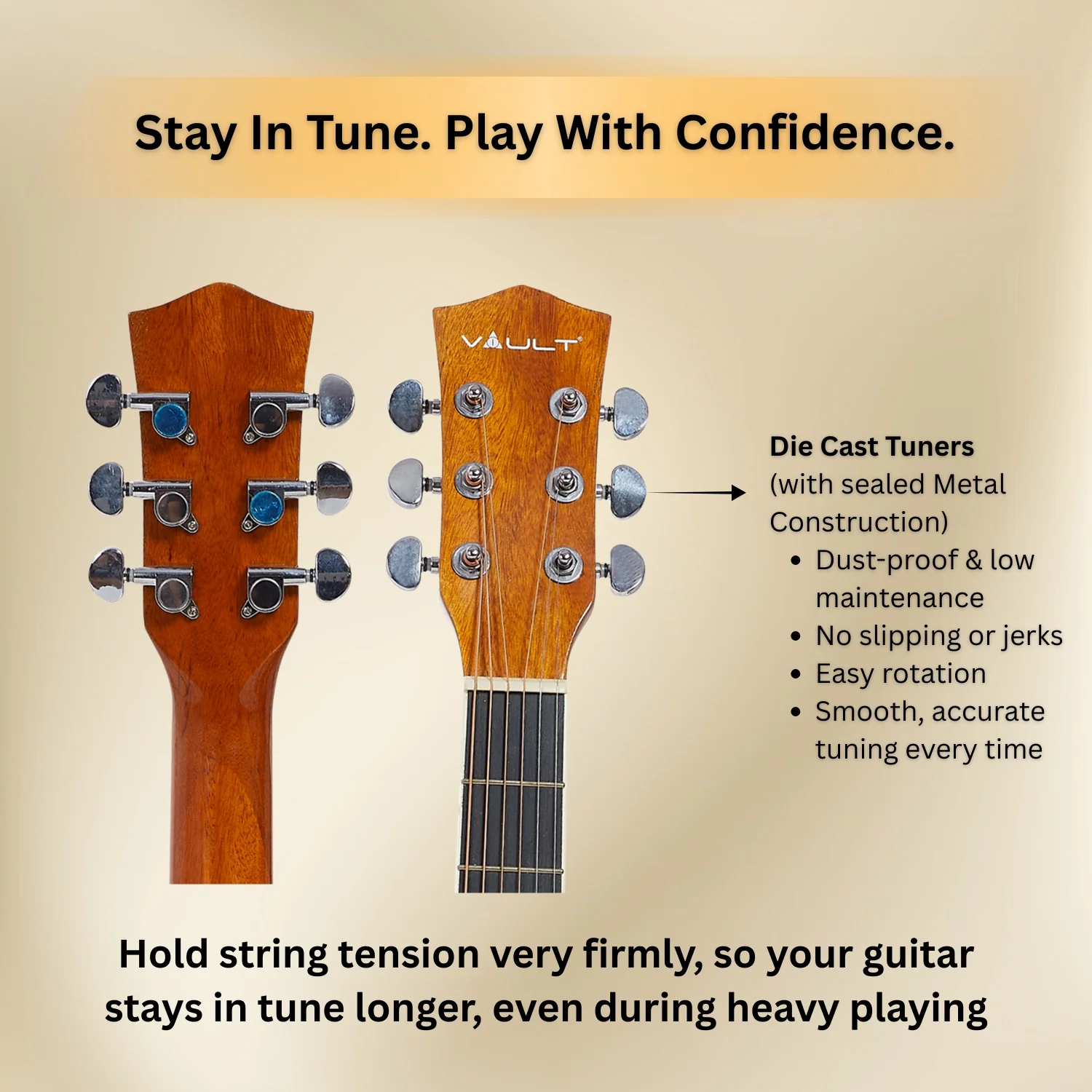 Vault EA20 Guitar Kit with Learn to Play Ebook, Bag, Strings, Straps, Picks, String winder & Polishing Cloth - 40 inch Cutaway Acoustic Guitar - Image 30