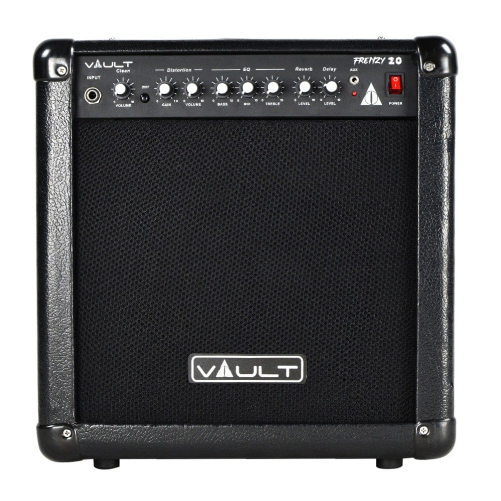 Vault Frenzy 20 Watt Combo Guitar Amplifier with Analog Distortion, Reverb & Delay All Playable Together - Open Box