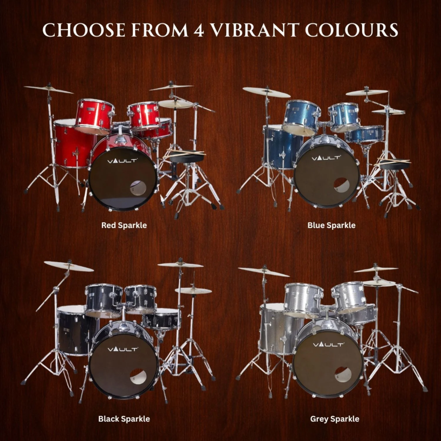 Vault Groover 22" 5-Piece Acoustic Drum Kit with Hardware, Cymbals & Throne - Image 23