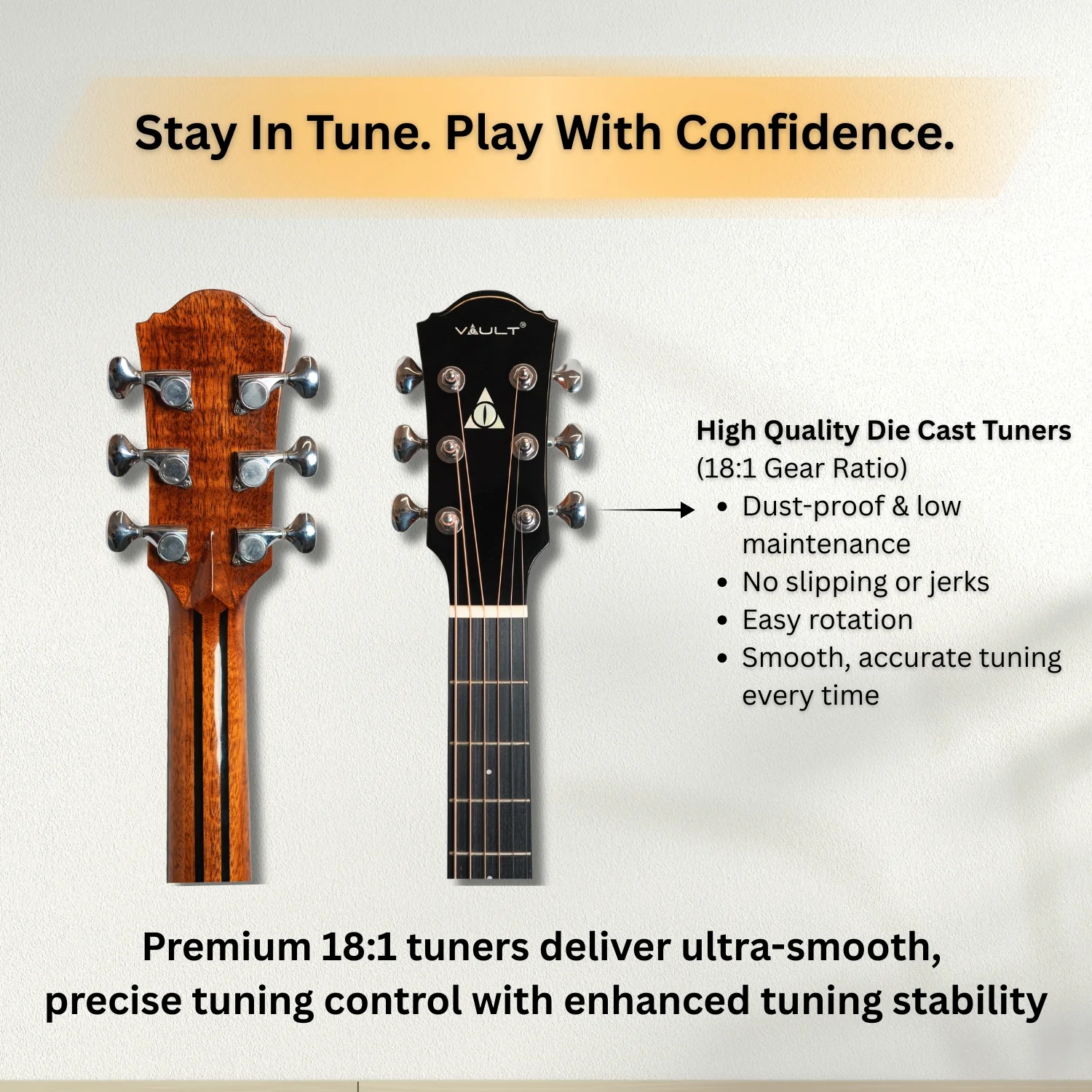 Vault Performer Pro FX Premium All Solid Body Electro Acoustic Guitar with Transacoustic Pickup, On Board Effects, Armrest and Padded Gigbag - Image 10