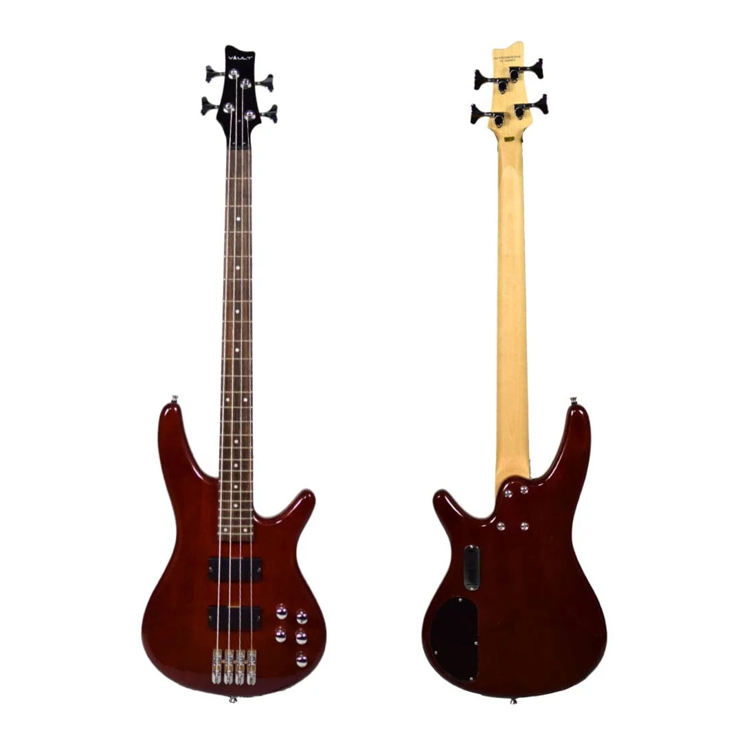Vault Performer Pro RB4 Four String Electric Bass Guitar with Gigbag - High Gloss Solid Mahogany - Image 4