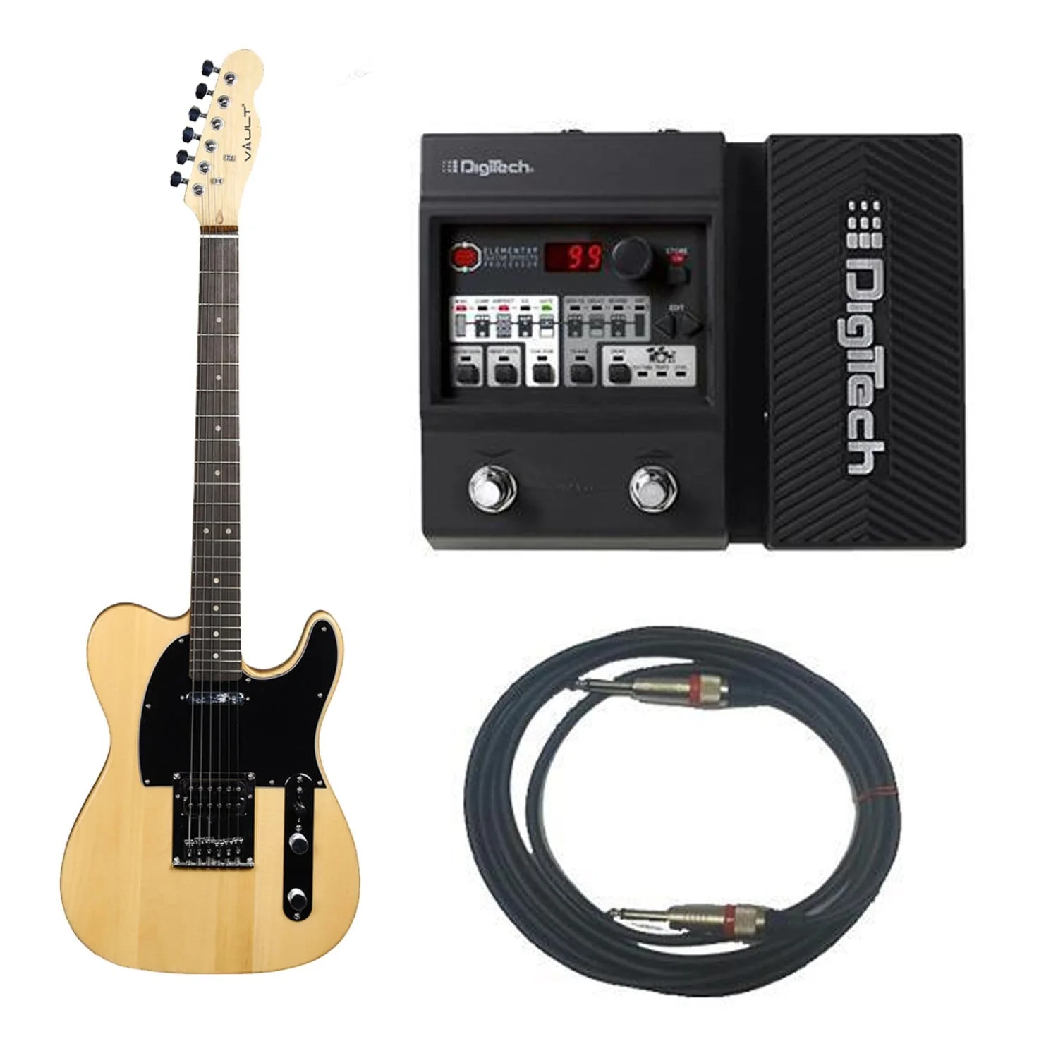 Vault TL1 Basic Electric Guitar With Digitech Element XP ELMTXPV-01 Guitar Processor Bundle - Natural