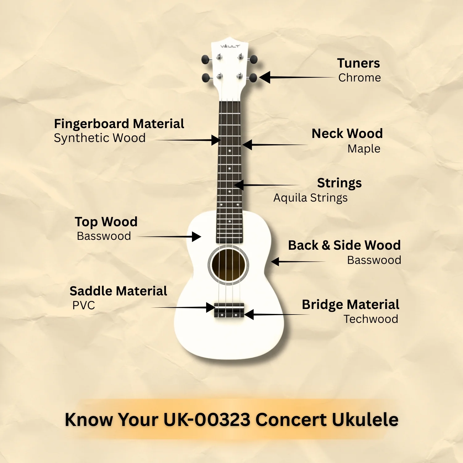 Vault UK-003 Concert Colourful Ukulele 23 inch With Gig Bag - Image 44