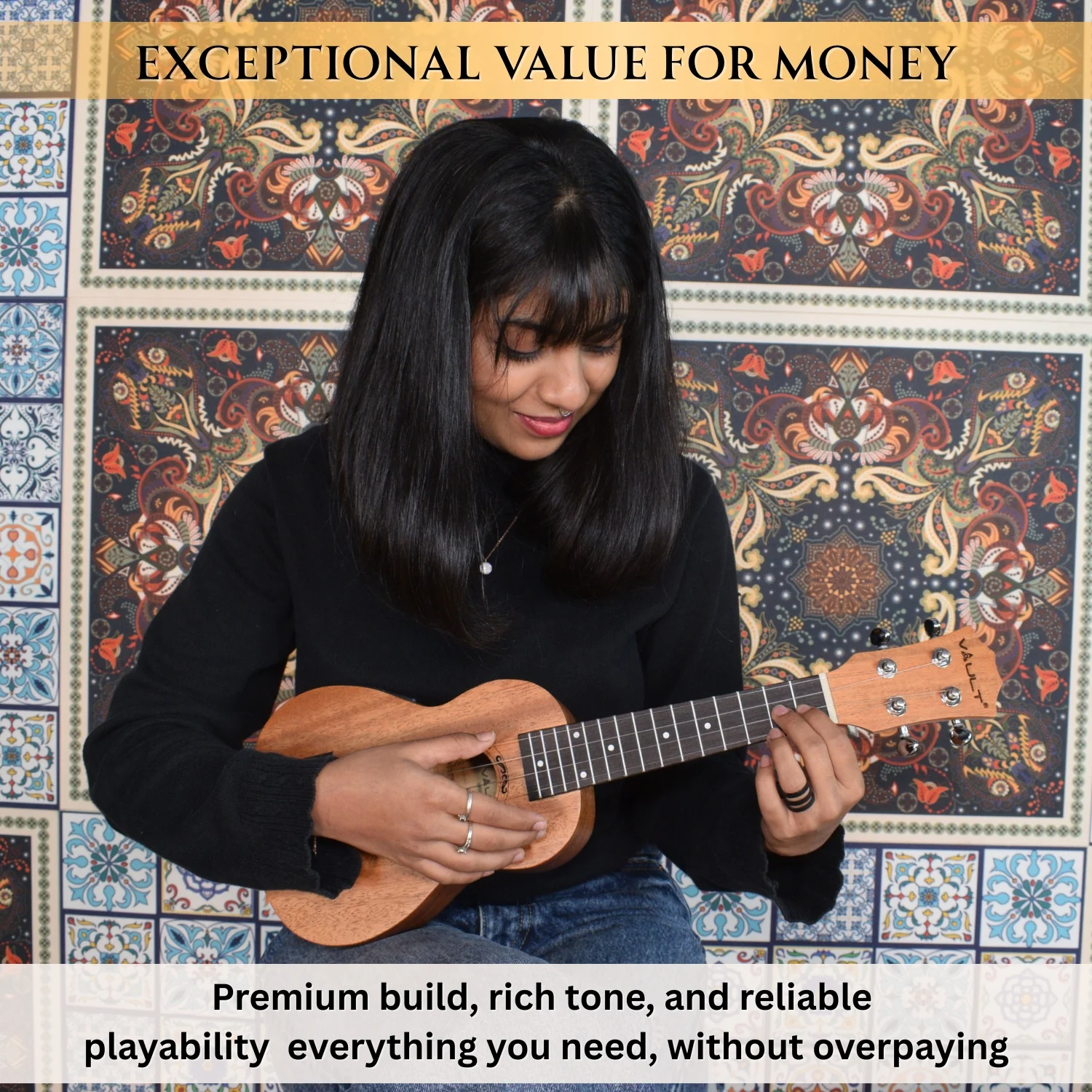 Vault UK-2000S 21-Inch Solid Mahogany Top Premium Soprano Ukulele With Gigbag - Image 5
